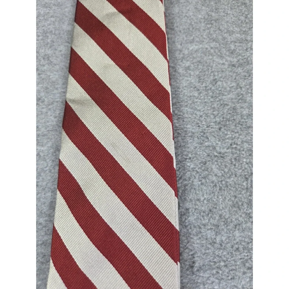 R. Hanauer Silk Repp Tie Made in USA Handmade Silk Classic Red and Cream Stripe